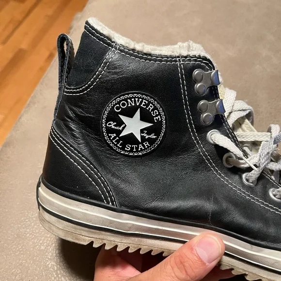 Converse leather Black chuck Taylor High-Top Sneakers with White Laces - Picture 7 of 8